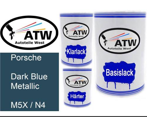 Porsche, Dark Blue Metallic, M5X / N4: 500ml Lackdose + 500ml Klarlack + 250ml Härter - Set, von ATW Autoteile West.